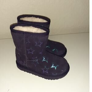 UGG Plush Toddler Girls Purple Star Print Booties Ankle Winter Boots 10 NEW